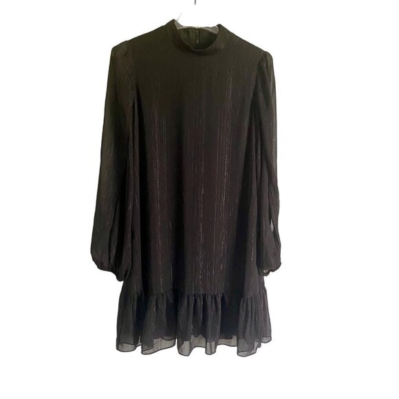 BCBG Paris Short Shift Dress Split Long Sleeves Black with Shimmer Women's Small - Picture 1 of 9